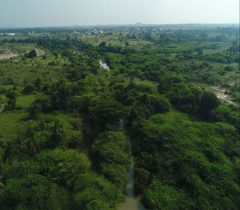 chithravathi river inside organic village aerial view